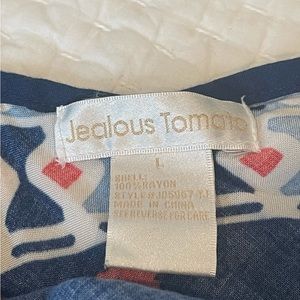 Cute red & blue shift with uneven hem